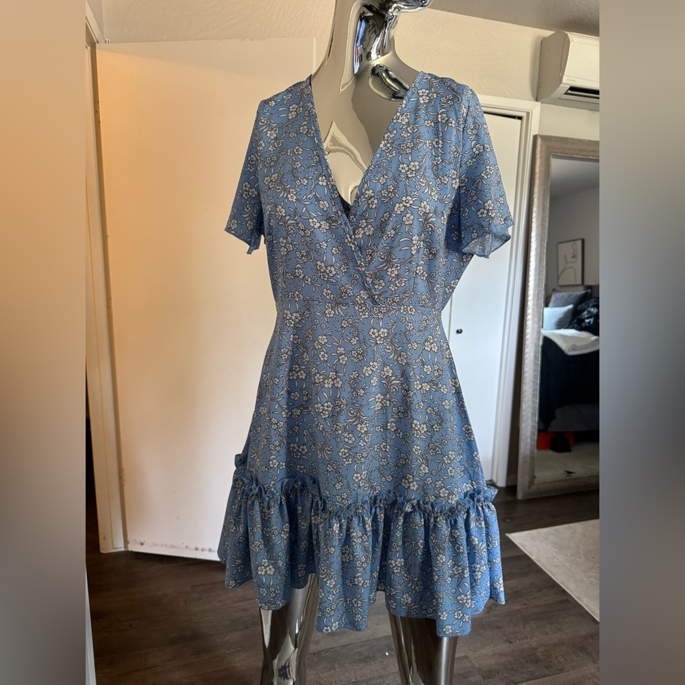 Floral Blue Wrap Dress